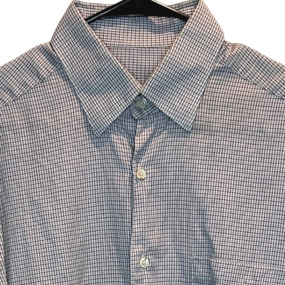 Ermenegildo Zegna Button Down Shirt Large Mens Purple Micro Check Long Sleeve